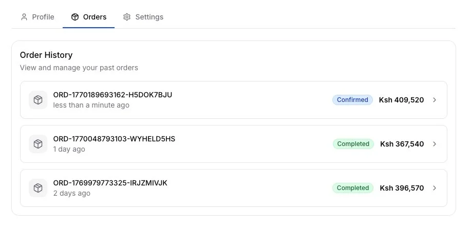 Order history component